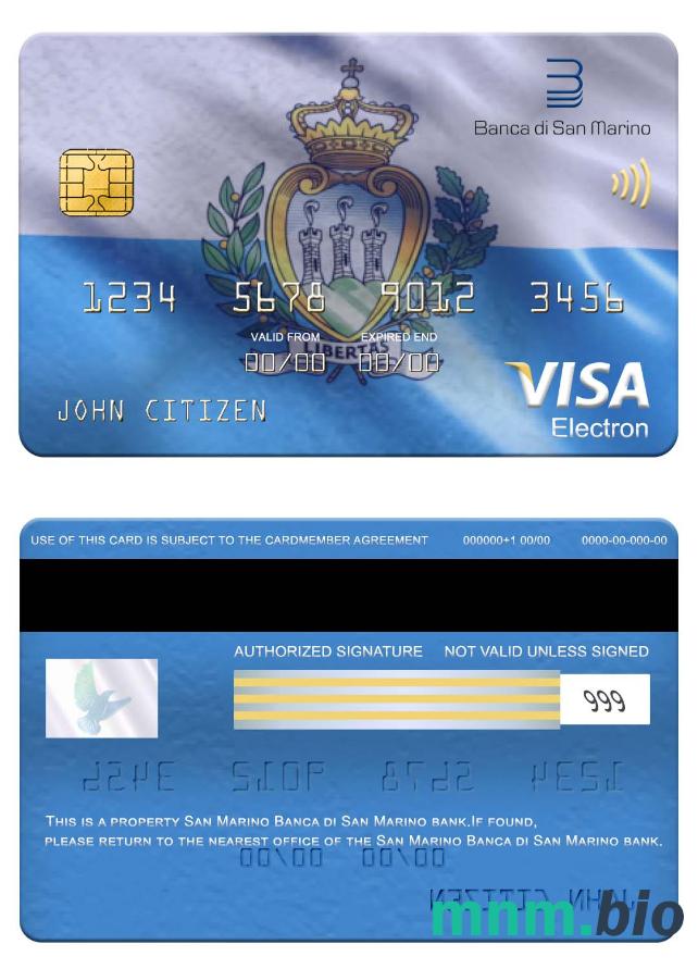 San Marino Banca di San Marino bank visa electron karta przykład w formacie PSD